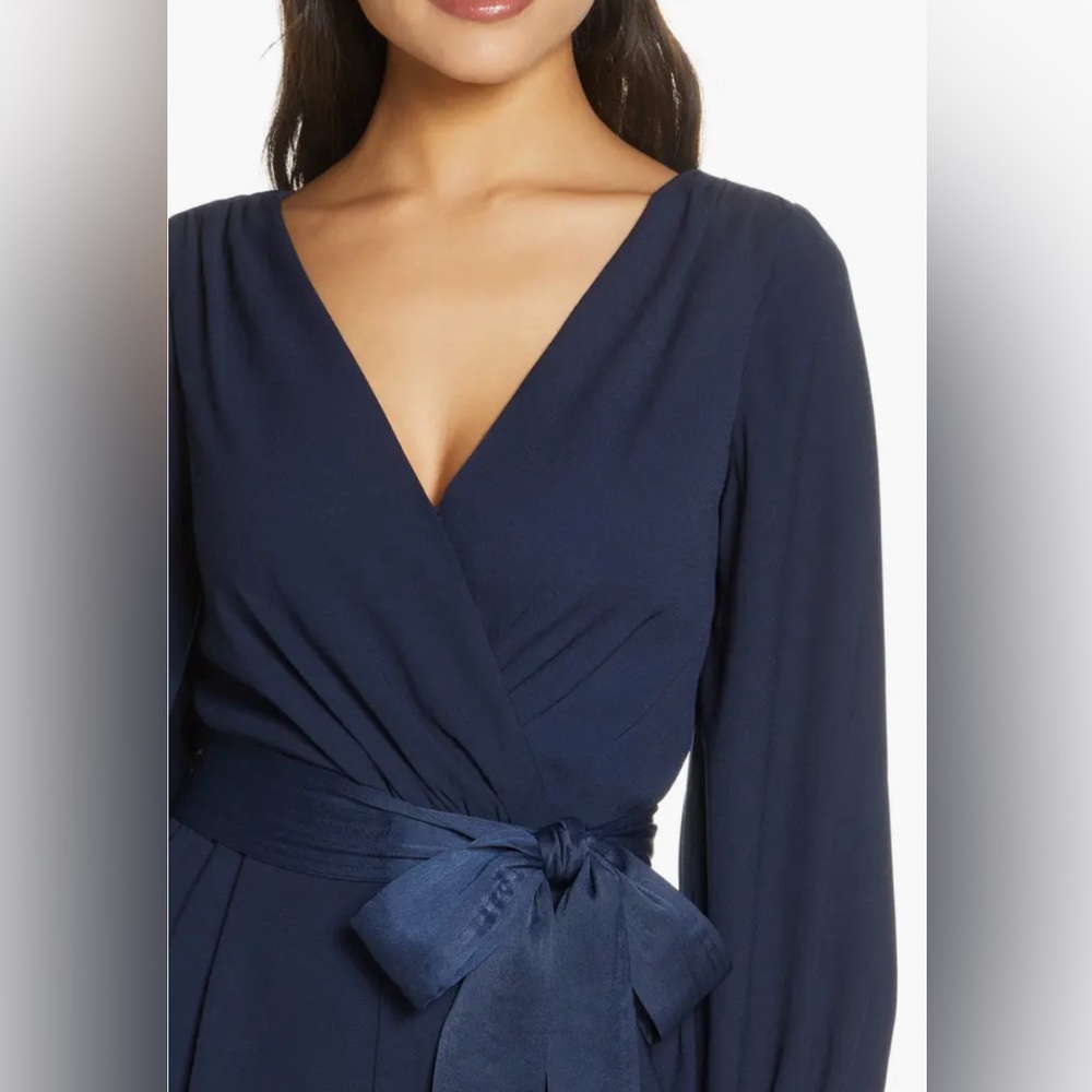 Eliza J Navy V-Neck Wrap Jumpsuit with Belt - Picture 4 of 8